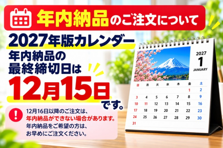 カレンダーの年内納品は12月15日まで！提案を急ごう
