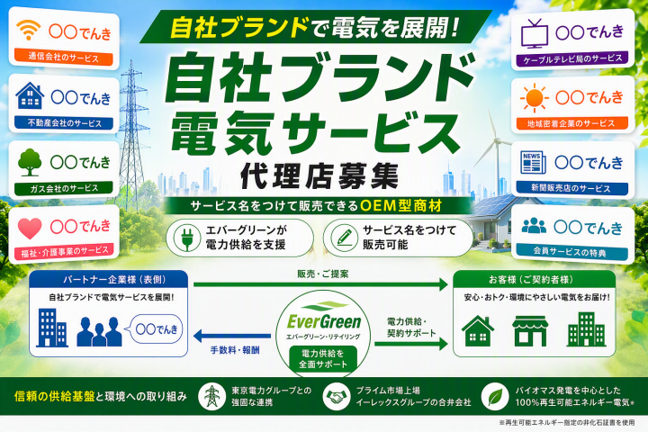 自社ブランド電気サービス代理店募集｜エバーグリーンが供給を支援のメイン画像