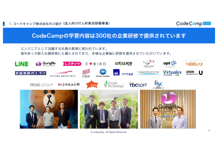 大手企業も選ぶCodeCampだから保護者の安心感も圧倒的!